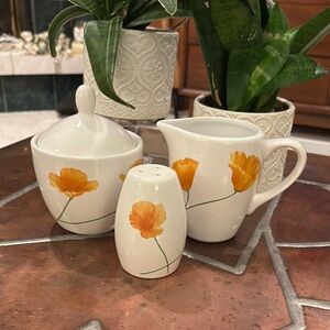 Pfaltzgraff Creamer, Sugar and Shaker